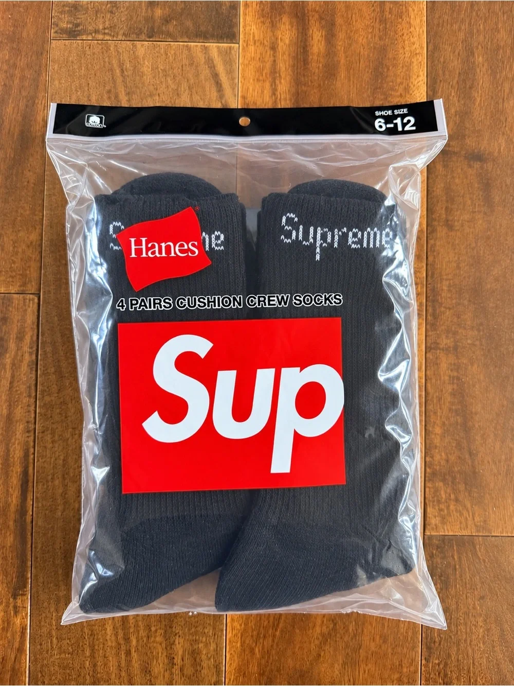 Supreme Black Crew Socks with White Logo - 4 Pack
